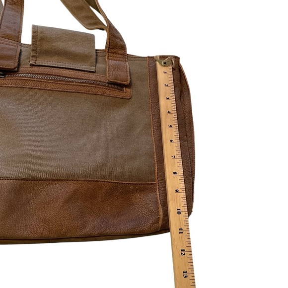 MIA Brown Leather Tote Shoulder Bag/Purse/Burlap type embellishments-Great Shape - Picture 4 of 11